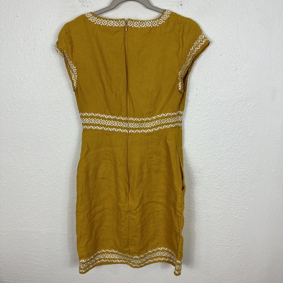 Boden Womens Mustard Yellow Linen Embroidered Dress US 4R Boho Cottagecore - Picture 3 of 10